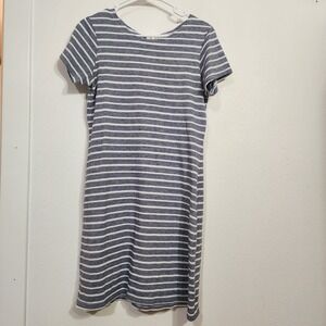 STS Sail To Sable Shift Dress‎ Medium Short Sleeve Gray White Stripe Border